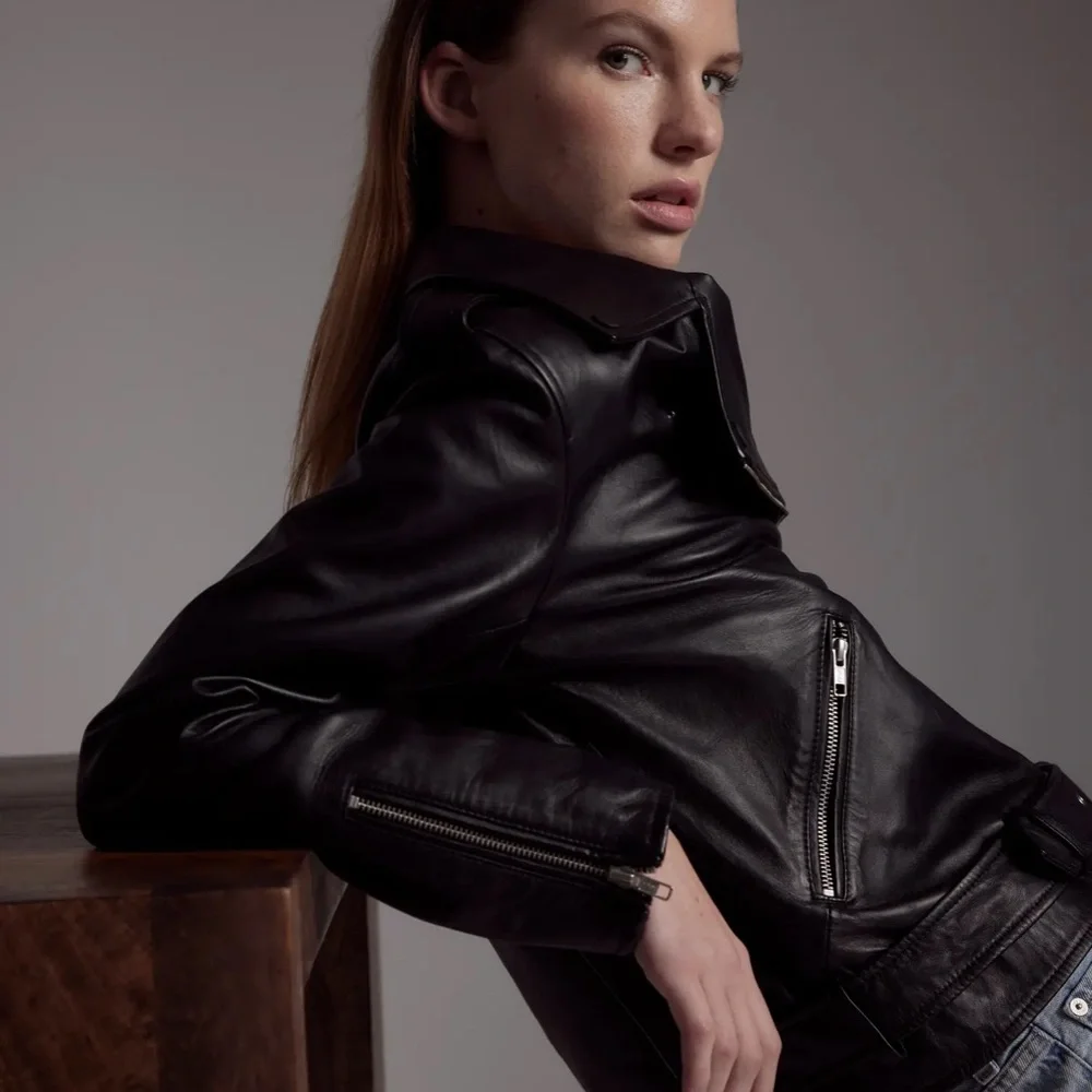 QUINCE 100% leather Black Leather Biker Jacket - Picture 3 of 7